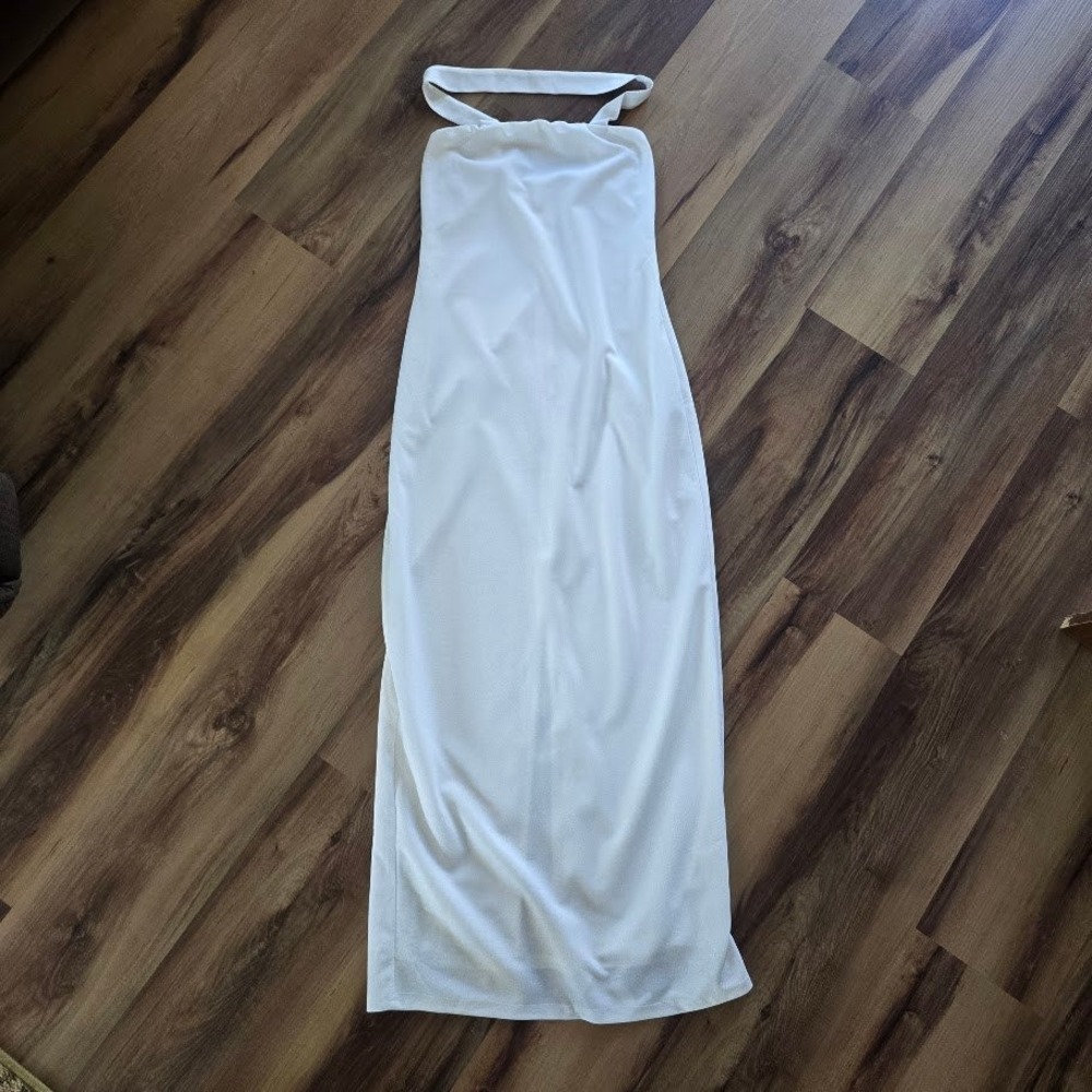 HTZMO Halter Maxi Dress Women Medium White Column Minimalist Sleek Old Money - Picture 8 of 13